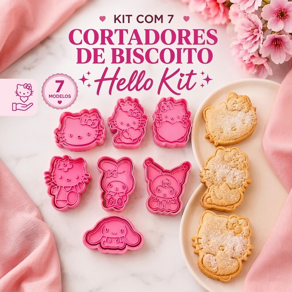 Cortador de Biscoito Hello kit - 7 peças